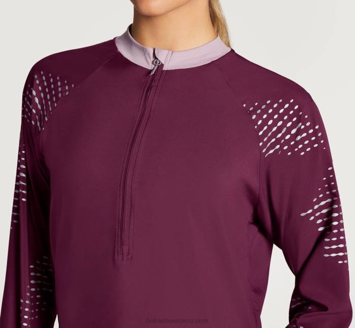mujer 0LP0D376 Cortavientos con 1/2 cremallera Hoka Vino de uva